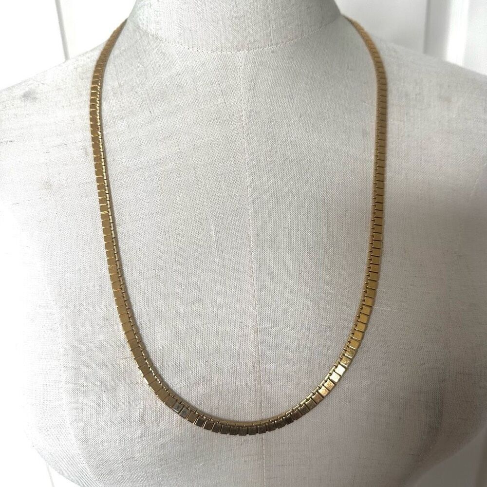 Monet vintage flat square chain long gold plated necklace